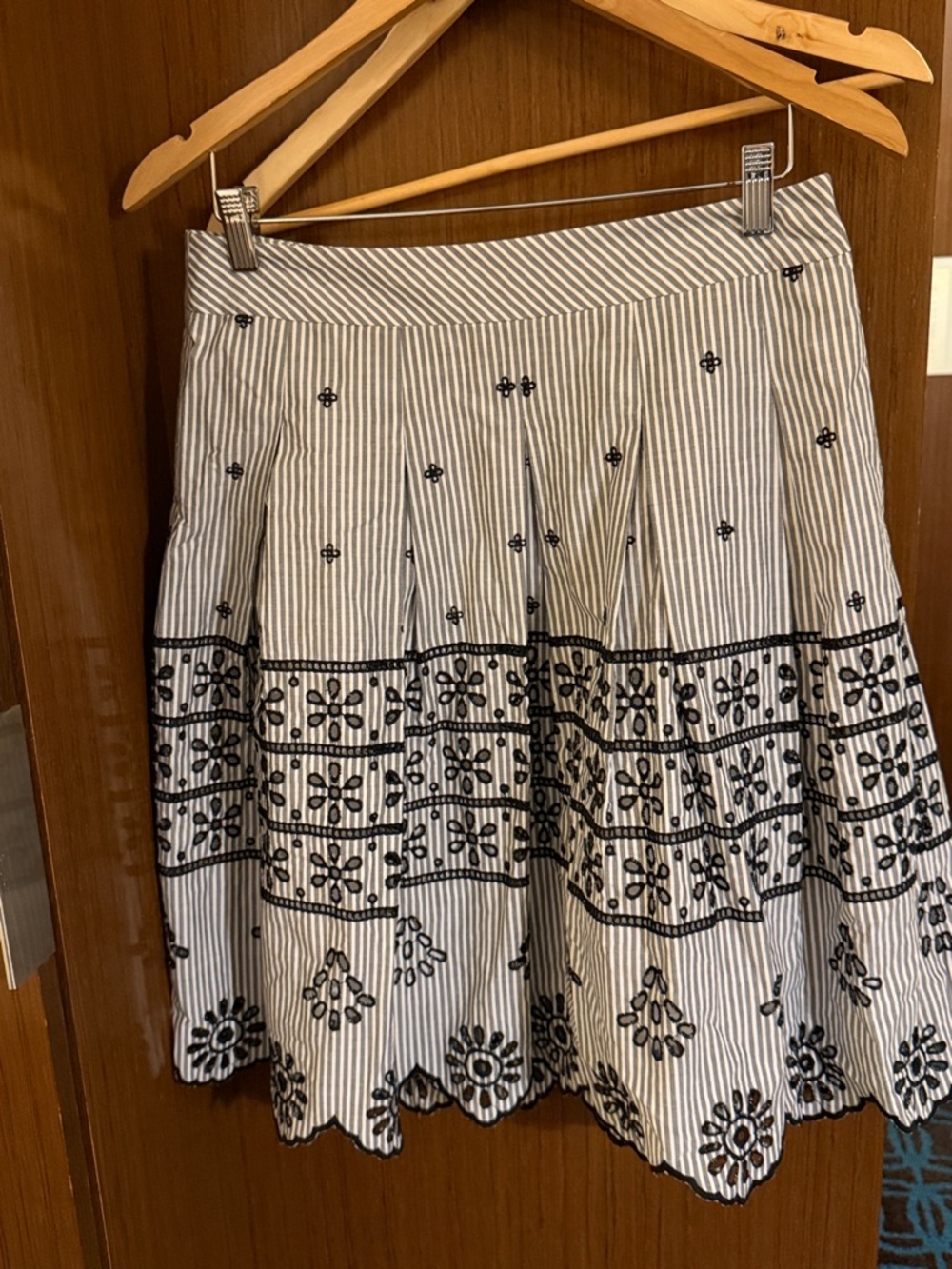 Talbots Black & White Embroidered Striped Circle Skirt